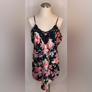 Vintage inner most floral slip dress black lace trim chemise nightie lingerie M